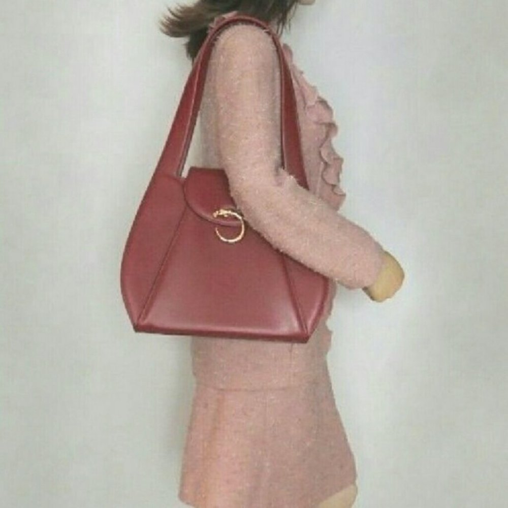 HOST PICK RARE Cartier Vintage PANTHERE Leather CALF red gold tote Shoulder bag - Picture 6 of 8